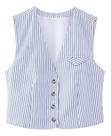 F0510-Colete Feminino Luxo Elegante Listrado Abotoar Chique M677