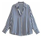 F0517-Camisa Blusa Social Feminina Elegante Listras Palestra 18o06