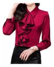 F1302-Camisa Blusa Social Feminina Elegante Luxo Babado A47