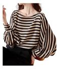 F1407-Camisa Blusa Social Feminina Elegante Listrada Bufante 06s10