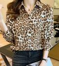 F1503-Camisa Blusa Feminina Social Estampada Oncinha Animal O8
