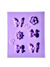 F1737 molde de silicone borboleta, flores e laço confeitaria biscuit