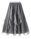 F3731-Saia Midi Tule Gode Cinza