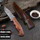 Faca Artesanal Fulltang Aço Damasco Premium Cabo Madeira DJ179 Faca Artesanal Fulltang Aço Damasco Premium Cabo Madeira DJ179