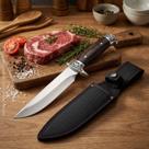 Faca Bowie Full Tang 30cm Aço Inox com Bainha Camping Churrasco Pesca Cabo Madeira