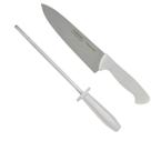 Faca de Carne Chef 8" + Chaira 8" Afiador Amolador Premium Lâmina Aço Inox Cabo Polipropileno Açouqueiro Profissional Faca de Carne Chef 8" + Chaira 8" Afiador Amolador Premium Lâmina Aço Inox Cabo Polipropileno Açouqueiro Profissional
