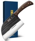 Faca de Chef Sérvia HOSHANHO 6,5 Polegadas, Cutelo de Carne em Aço Carbono Alto para Corte de Carnes, Faca de Açougueiro Pesada Forjada à Mão com Full Tang para Casa, Camping e Churrasco, Presente para Homens