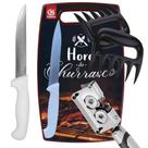 Faca Desossar 6 Inox Profissional Faca Pão Serrilhada Tábua 23x37 Par Garras de Urso Churrasco