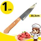 Faca Inox 30,3cm Cabo Madeira Rústico Ideal para Cozinha e Churrasco
