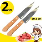 Faca Inox 30,3cm Cabo Madeira Rústico Ideal para Cozinha e Churrasco