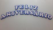 Faixa Aplique Decorativo em EVA Feliz Aniversário Azul e Branco Brilho