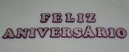 Faixa Aplique Decorativo em EVA Feliz Aniversário Prata e Lilás Brilho