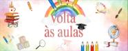 Faixa Banner em Lona Volta às Aulas Objetos Aquarela - 200x080cm Faixa Banner em Lona Volta às Aulas Objetos Aquarela - 200x080cm