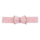 Faixa bebê de renda com laço e strass - Rosa bebê