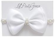 Faixa de cabelo LilPinkGoose 6-12M White Pearl Satin Bow