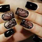 Fake Nails OHWODA Black Short Square, capa completa, 24 unidades