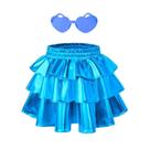 Falda metálica con volantes para niñas Perfashion, azul celeste brillante, tallas 6 y 7