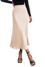 Falda Midi Satinada en A Beige para Mujer de PRETTYGARDEN, Talla Grande