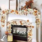 Fall Garland NUTIKAS Neutral, pacote com 2, 2,7 m, decoração de outono ao ar livre