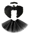 Fantasia anjinha Asa de anjo Branca ou Preta Saia de tule e tiara de auréola