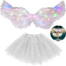 Fantasia Anjo Branco Adulto Asa Led E Saia Carnaval Festa