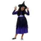 Fantasia Bruxa Roxa Longa Infantil com Chapéu - Halloween