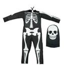 Fantasia Caveira Infantil de Halloween Esqueleto Longo Com Gorro Fantasia Caveira Infantil de Halloween Esqueleto Longo Com Gorro