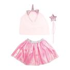 Fantasia de 3 Peças Princesa Unicornio Rosa com Saia de Tutu e Tiara Véu e Chifre