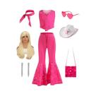 Fantasia De Barbie Margot Robbie Para Meninas, Calças Largas Rosa, Roupa De Festa De Aniversário De Fantasia De Barbie Margot Robbie Para Meninas, Calças Largas Rosa, Roupa De Festa De Aniversário De