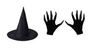 Fantasia de bruxa adulto chapeu e luva com unha halloween festas