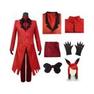 Fantasia De Cosplay Alastor Hazbin Hotel Radio Demon Com Jaqueta Vermelha, Camisa, Calças, Luvas E