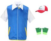 Fantasia De Cosplay De Treinador Pokémon Azul Para Homens E Meninos, Conjunto De Luvas E Boné Para