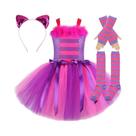 Fantasia De Gato Cheshire Rosa E Roxo Para Meninas, Vestido Tutu Com Orelhas, Laço E Meias Para
