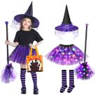 Fantasia de Halloween Jeowoqao Light up Witch para meninas de 3 a 6 anos