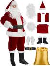 Fantasia de Papai Noel Mannice Wine Red Plush, 9 peças para homens