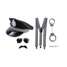 Fantasia de Policial Completa com Quepe Algema Chaves Suspensório Óculos e Bigode 6 Peças
