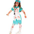 Fantasia de Terror Infantil de Halloween pra Meninas Enfermeira Assassina com Sangue Falso