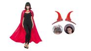 Fantasia diabinha diabo capa e chifre adulto halloween