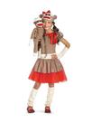 Fantasia Disfarce Costumes Sock Monkey Girl bege/marrom/vermelho 10-12 Fantasia Disfarce Costumes Sock Monkey Girl bege/marrom/vermelho 10-12