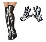 Fantasia Esqueleto Feminina Vem Luva e meia de caveira tamanho único Fantasia Esqueleto Feminina Vem Luva e meia de caveira tamanho único