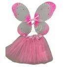 Fantasia Fada Princesa Rosa Feminina Asa Saia