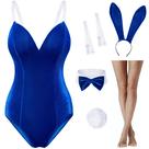 Fantasia Feminina de Coelhinha de Veludo Wannsee Azul 2XL Conjunto Body