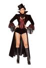 Fantasia Feminina Vampira Sedutora Roma Preto e Vermelho 4 Peças Médio
