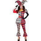 Fantasia Halloween Adulta Feminina Roupa de Palhaça Boba da Corte Completa Camisa Calça Chapéu