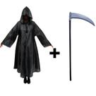 Fantasia Halloween Capa Mago Feiticeiro Com Capuz e Foice Capa Pânico Infantil Completo Carnaval Cosplay