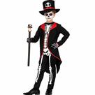 Fantasia Halloween Caveira Mexicana Infantil Menino Roupa Lorde Esqueleto com Cartola de Luxo