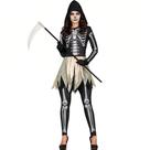 Fantasia Halloween Feminina Adulta Ceifadora Esqueleto Medieval Gótica com Capuz