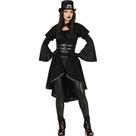 Fantasia Halloween Feminina Roupa Gótica Adulta Feminina Jaquenta Steampunk Preta de Luxo com Fivelas