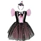 Fantasia Halloween Infantil pra Menina de Luxo Vestido de Bruxa Gatinho Preto Com Chapeu Fofo Rosa