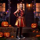 Fantasia Halloween Infantil pra Menina Vestido Abobora Com Polaina e Luva
